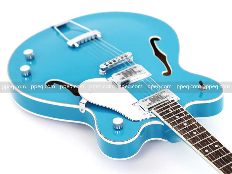 ES-Style Semi-Hollow Body Electric Guitar with Gloss Bright Turquoise Finish (HY-2548)