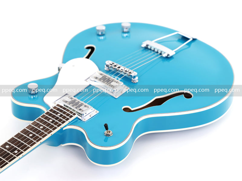 ES-Style Semi-Hollow Body Electric Guitar with Gloss Bright Turquoise Finish (HY-2548)