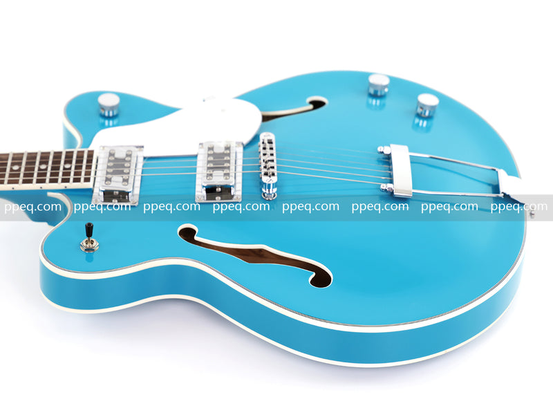 ES-Style Semi-Hollow Body Electric Guitar with Gloss Bright Turquoise Finish (HY-2548)