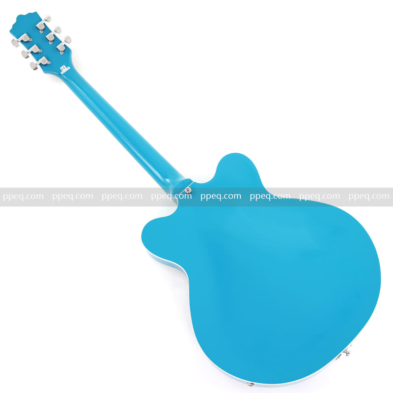 ES-Style Semi-Hollow Body Electric Guitar with Gloss Bright Turquoise Finish (HY-2548)