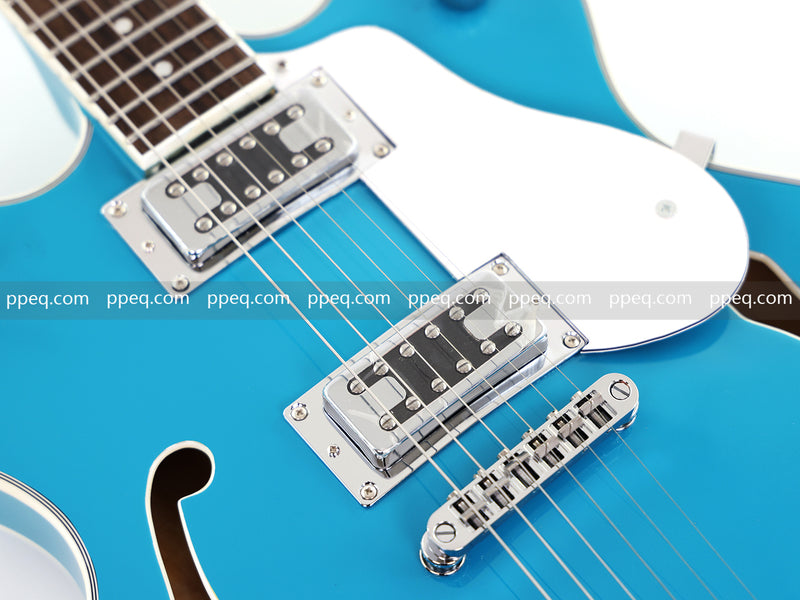 ES-Style Semi-Hollow Body Electric Guitar with Gloss Bright Turquoise Finish (HY-2548)
