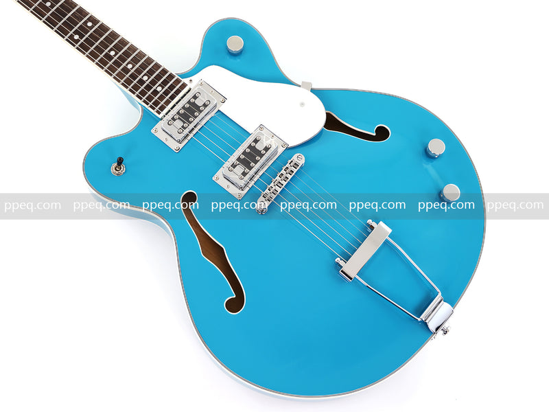 ES-Style Semi-Hollow Body Electric Guitar with Gloss Bright Turquoise Finish (HY-2548)