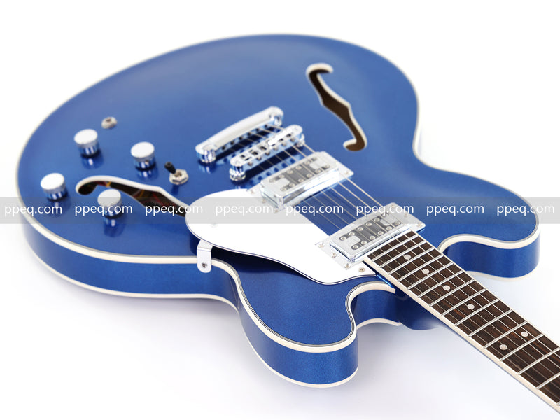 ES-Style Semi-Hollow Body Electric Guitar with Gloss Metallic Blue Finish (HY-2553)