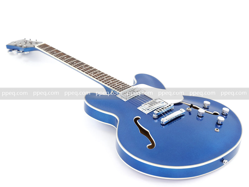 ES-Style Semi-Hollow Body Electric Guitar with Gloss Metallic Blue Finish (HY-2553)