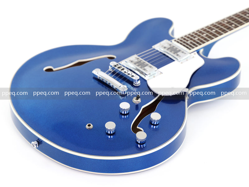ES-Style Semi-Hollow Body Electric Guitar with Gloss Metallic Blue Finish (HY-2553)
