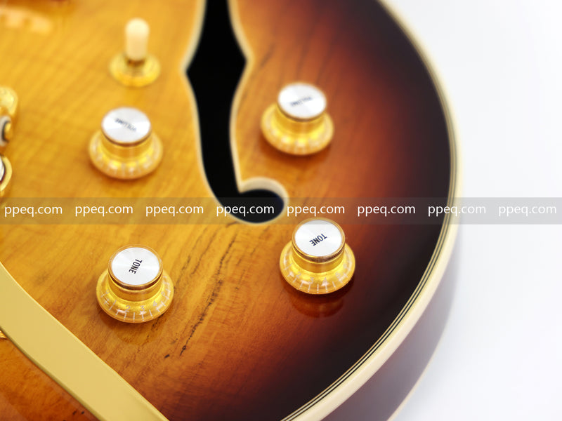 ES-Style Semi-Hollow Body Electric Guitar with Gloss Tobacco Sunburst Finish (HY-2560)