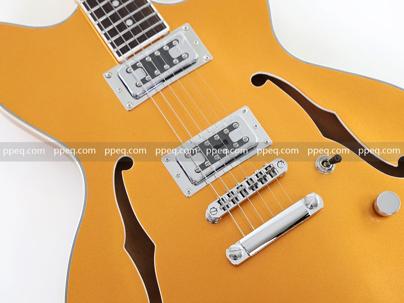 ES-Style Semi-Hollow Body Electric Guitar with Gold Gloss Metallic Finish (HY-2564)