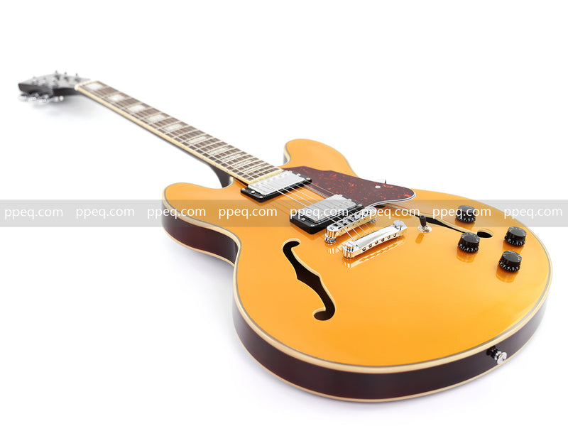 ES-Style Semi-Hollow Body Electric Guitar with Gold Gloss Metallic Finish (YMZ-277)