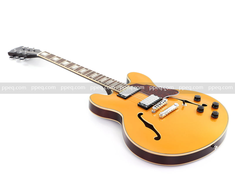 ES-Style Semi-Hollow Body Electric Guitar with Gold Gloss Metallic Finish (YMZ-277)