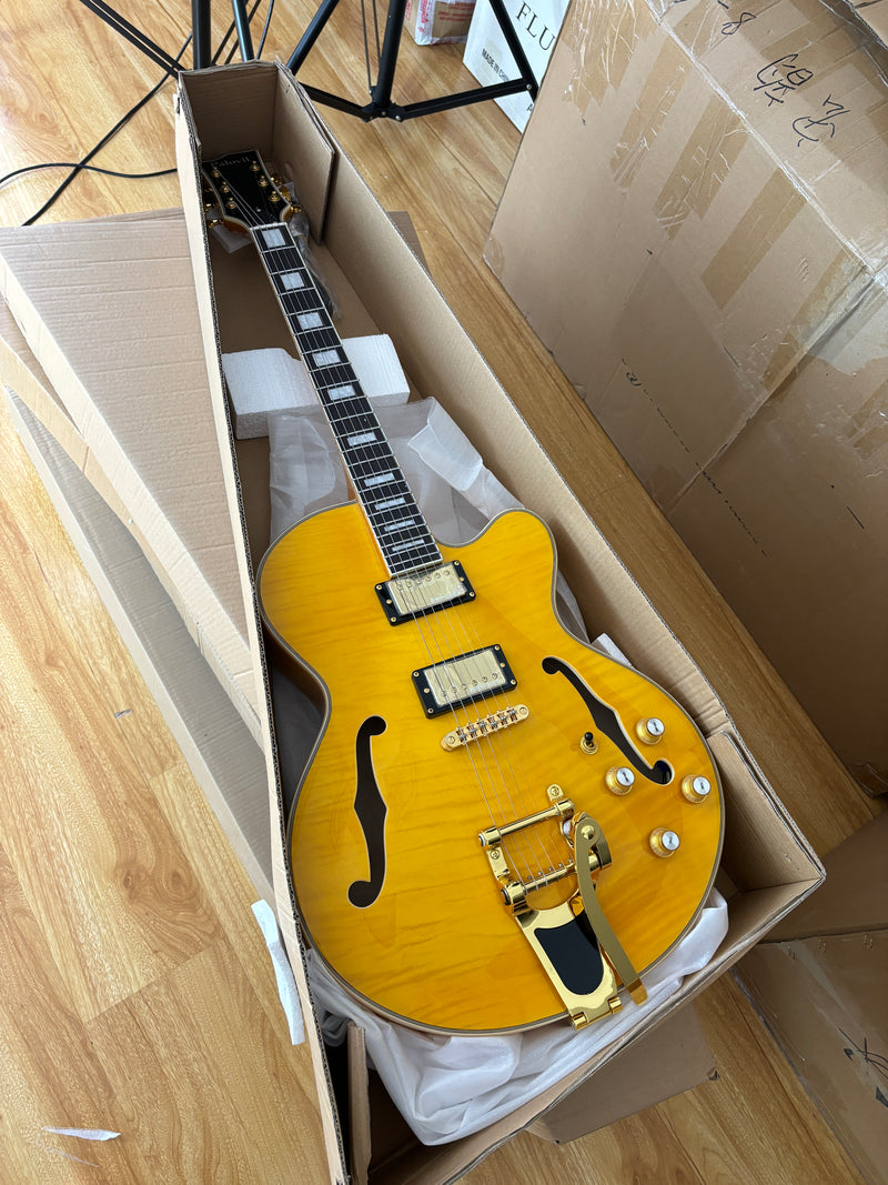 ES-Style Semi-Hollow Body Jazz Electric Guitar with Flamed Maple Veneer (HY-2549)