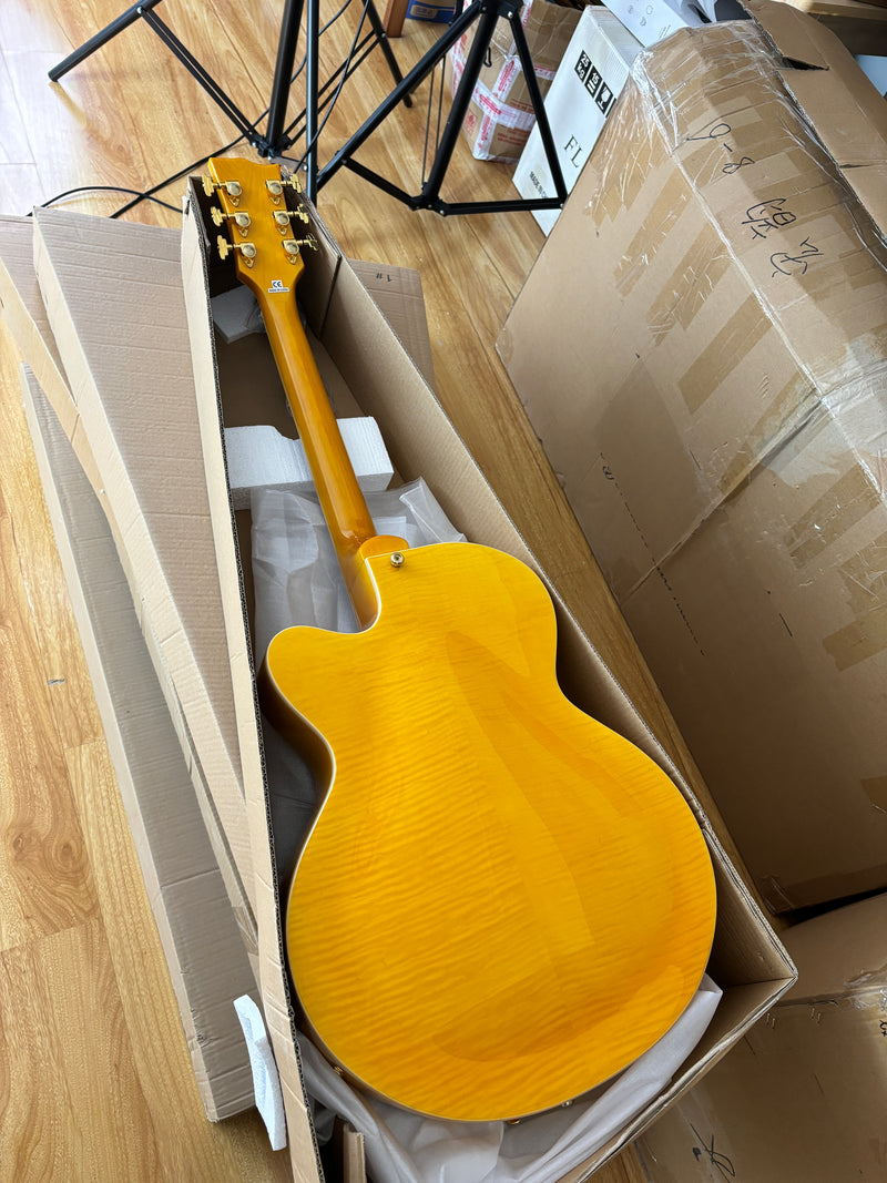 ES-Style Semi-Hollow Body Jazz Electric Guitar with Flamed Maple Veneer (HY-2549)
