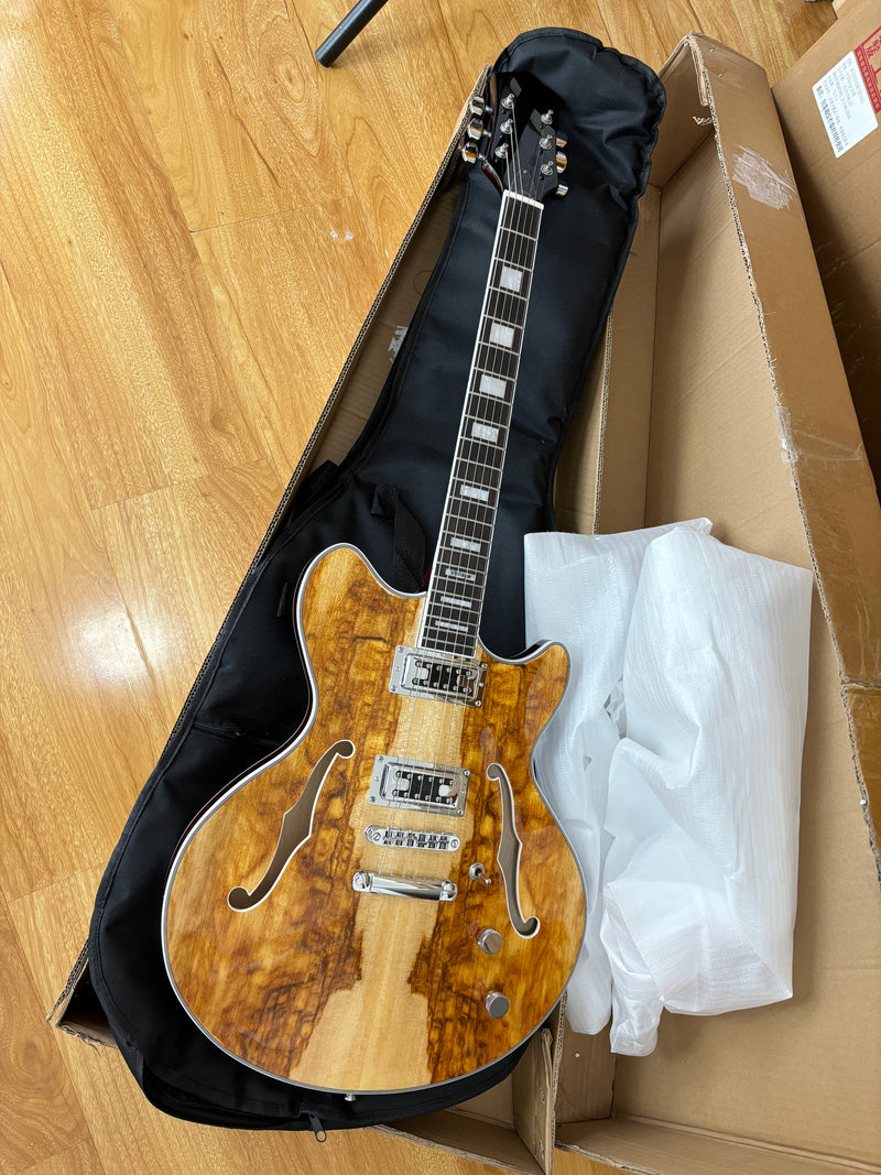 ES-Style Semi-Hollow Body Electric Guitar with AAA Burl Maple Veneer Top (HY-2566)
