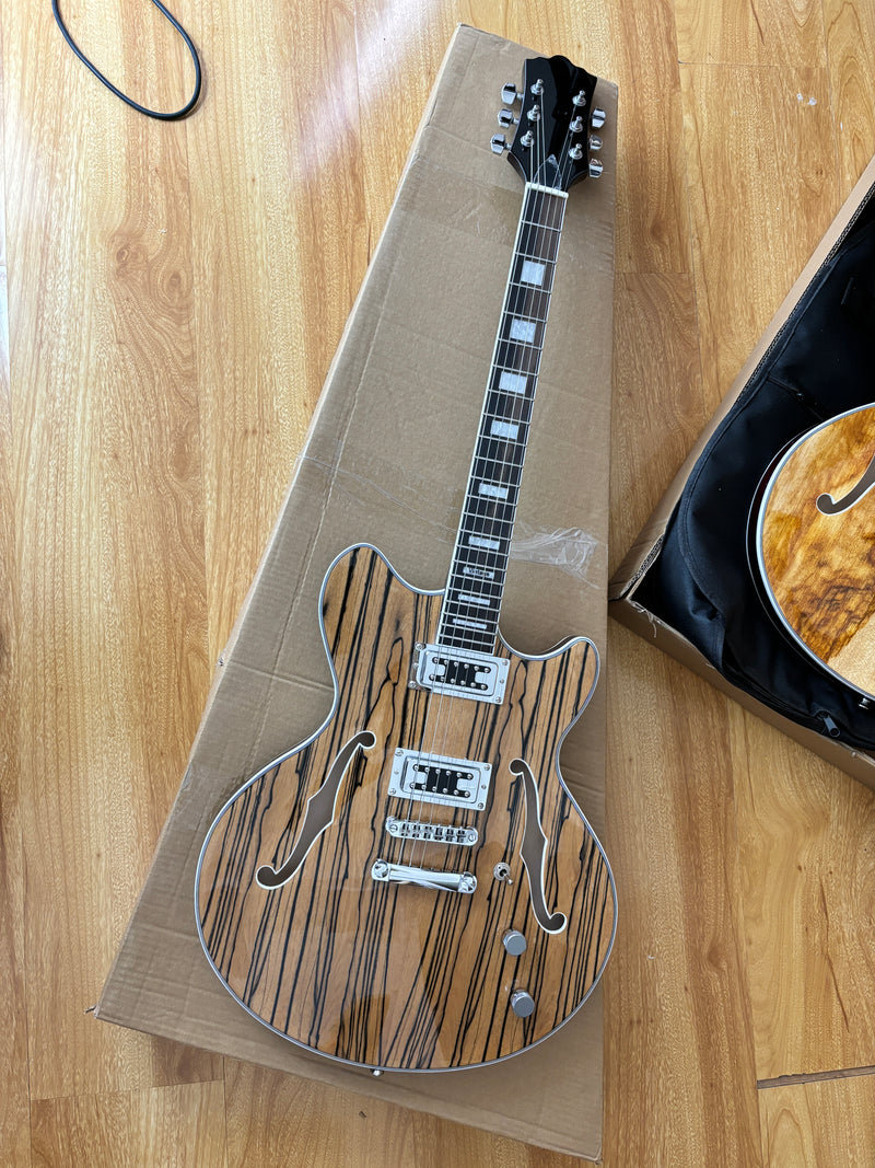 ES-Style Semi-Hollow Body Electric Guitar with AAA Zebrawood Veneer (HY-2567)