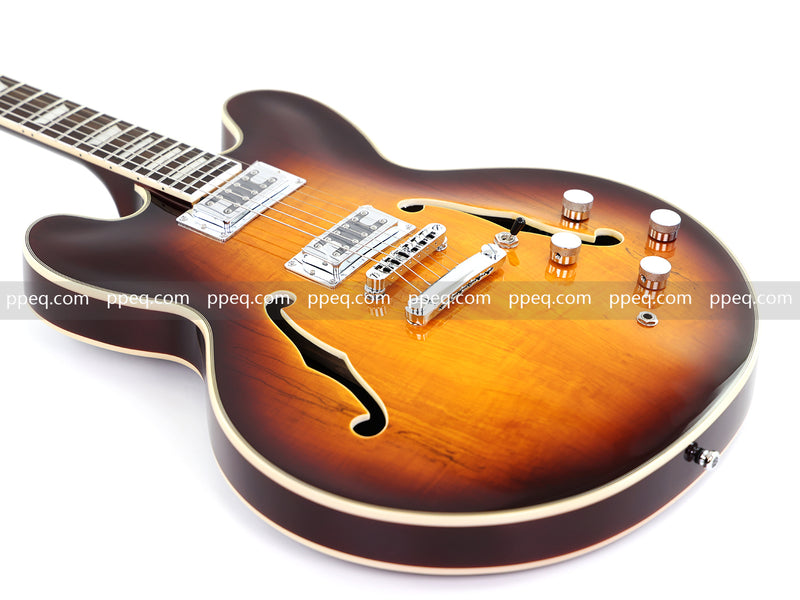 ES-Style Semi-Hollow Body Electric Guitar with Gloss Sunburst Finish (HY-2555)