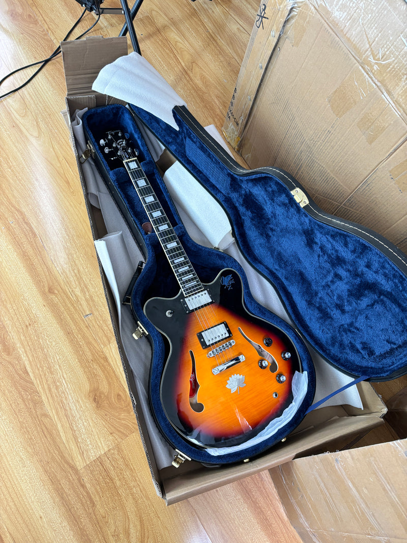ES-Style Semi-Hollow Body Electric Guitar with Gloss Sunburst Finish (TB-3500)