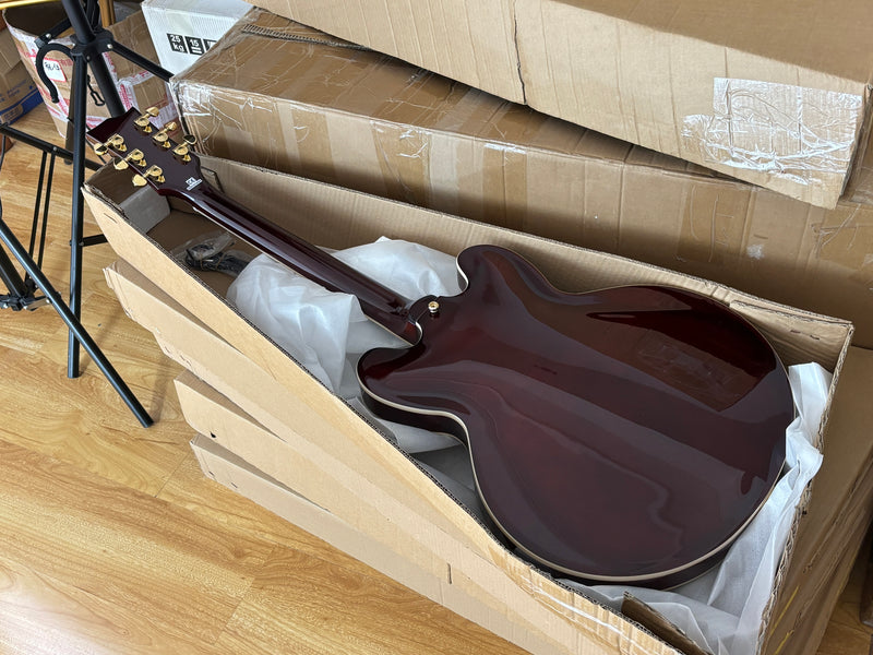 ES-Style Semi-Hollow Body Electric Guitar with Gloss Tobacco Sunburst Finish (HY-2560)