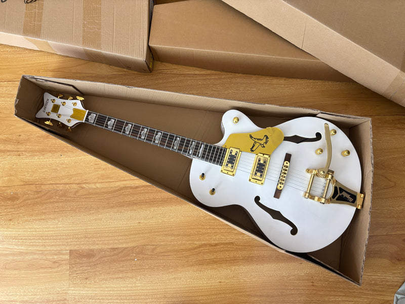 GRE Style Vintage Jazz Full Hollow Body Electric Guitar with Gloss White Finish (ZQN-519)