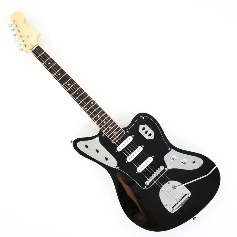 Jaguar Style Semi-Hollow Body Electric Guitar with Gloss Black Finish (GKS-015, No Logo)