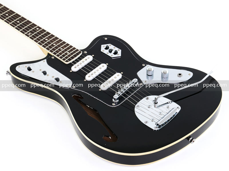 Jaguar Style Semi-Hollow Body Electric Guitar with Gloss Black Finish (GKS-015, No Logo)