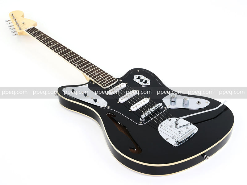 Jaguar Style Semi-Hollow Body Electric Guitar with Gloss Black Finish (GKS-015, No Logo)
