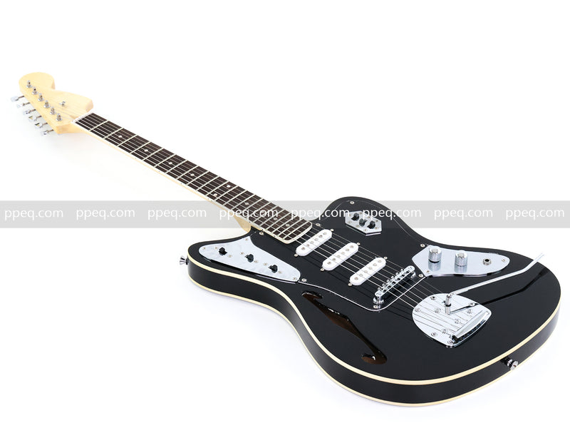 Jaguar Style Semi-Hollow Body Electric Guitar with Gloss Black Finish (GKS-015, No Logo)
