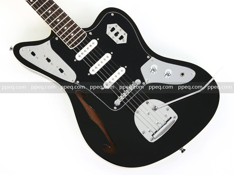 Jaguar Style Semi-Hollow Body Electric Guitar with Gloss Black Finish (GKS-015, No Logo)