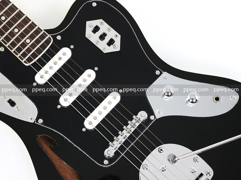 Jaguar Style Semi-Hollow Body Electric Guitar with Gloss Black Finish (GKS-015, No Logo)