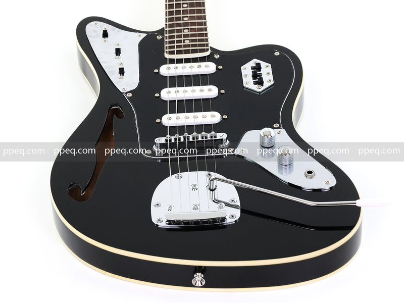 Jaguar Style Semi-Hollow Body Electric Guitar with Gloss Black Finish (GKS-015, No Logo)