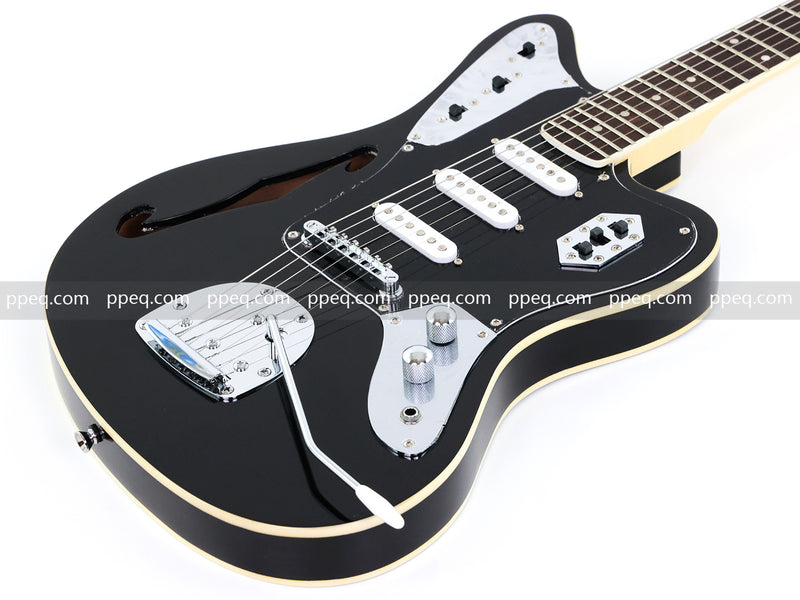 Jaguar Style Semi-Hollow Body Electric Guitar with Gloss Black Finish (GKS-015, No Logo)