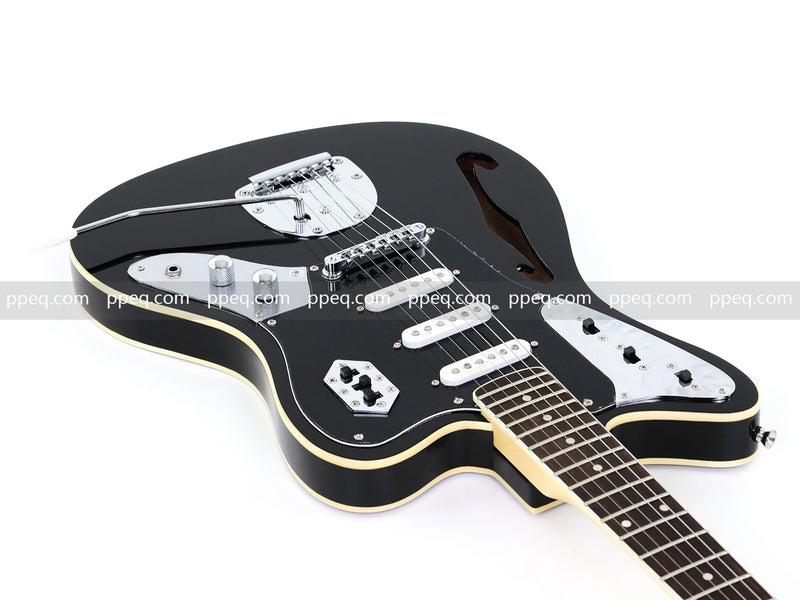 Jaguar Style Semi-Hollow Body Electric Guitar with Gloss Black Finish (GKS-015, No Logo)