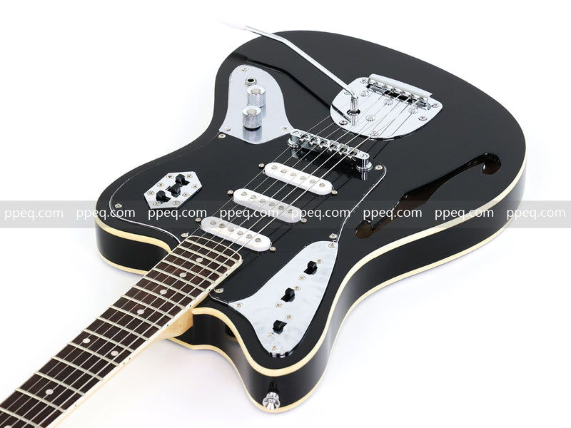 Jaguar Style Semi-Hollow Body Electric Guitar with Gloss Black Finish (GKS-015, No Logo)