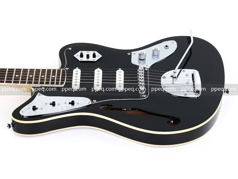 Jaguar Style Semi-Hollow Body Electric Guitar with Gloss Black Finish (GKS-015, No Logo)