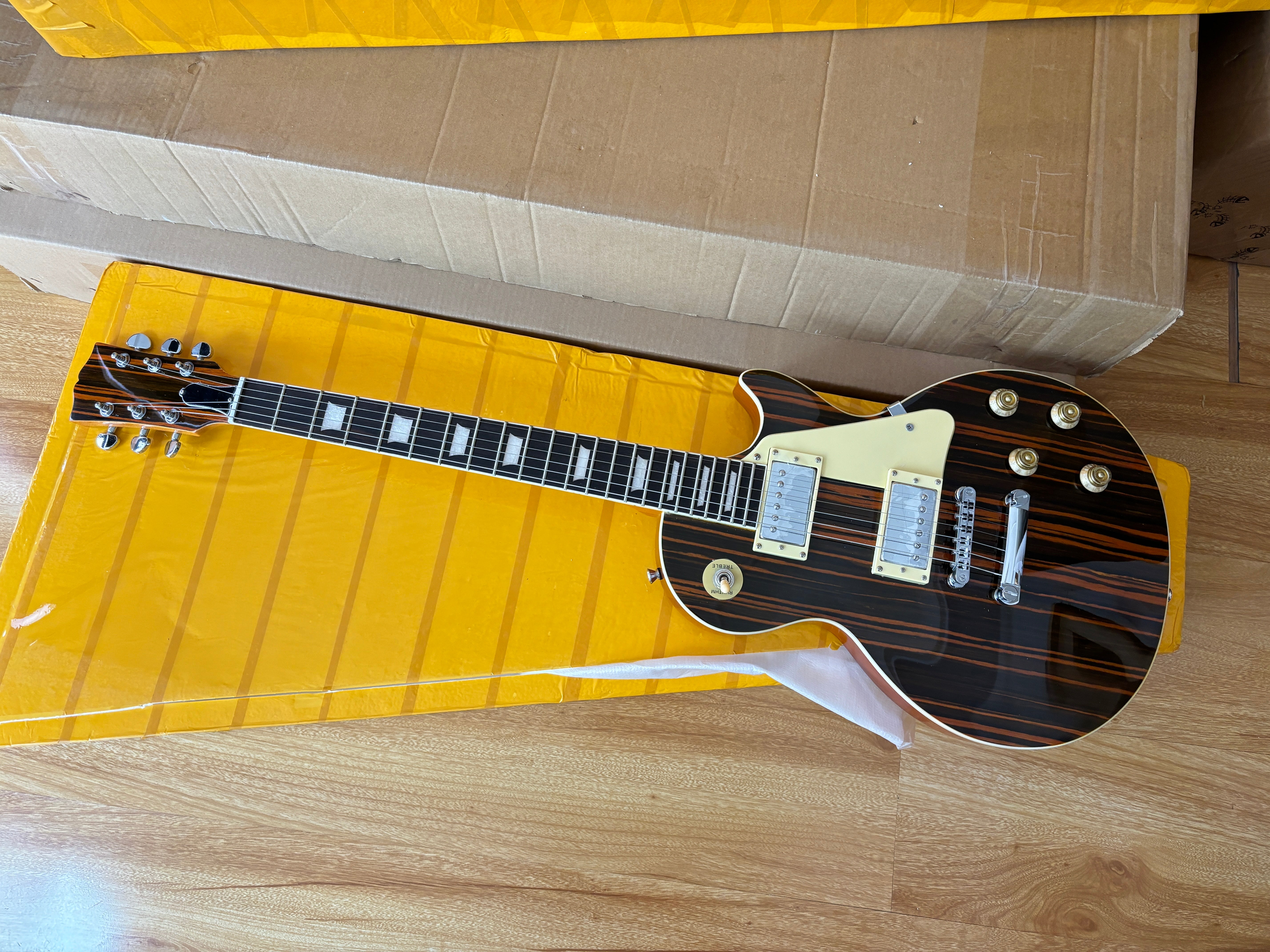 LP Standard Style Electric Guitar with Zebrawood Maple Veneer (YMZ