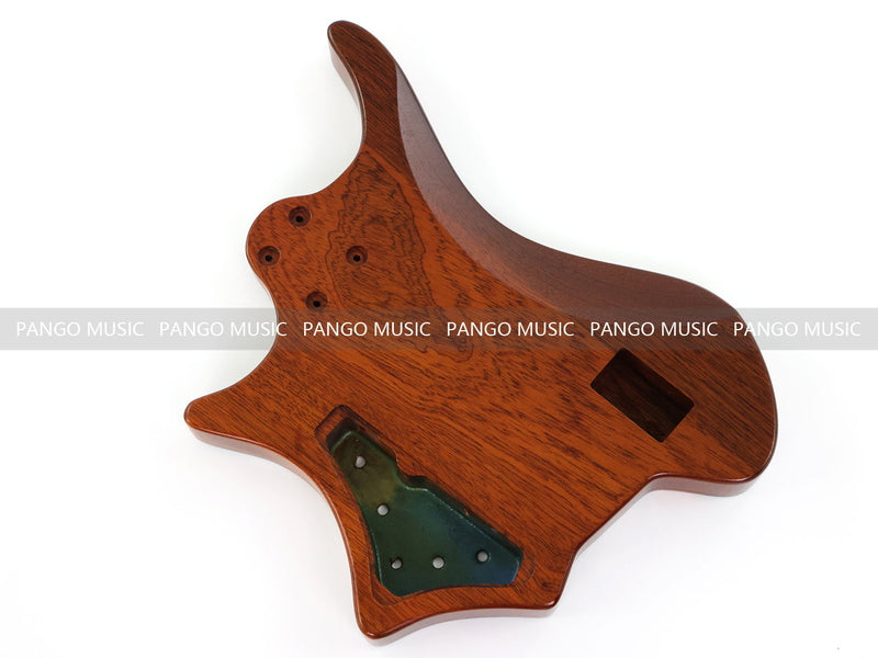 One-of-a-Kind Burl Wood Veneer Epoxy Resin 4 String Headless Electric Bass Guitar Body (H4B-001)