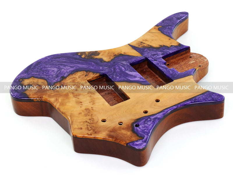 One-of-a-Kind Burl Wood Veneer Epoxy Resin 4 String Headless Electric Bass Guitar Body (H4B-002)