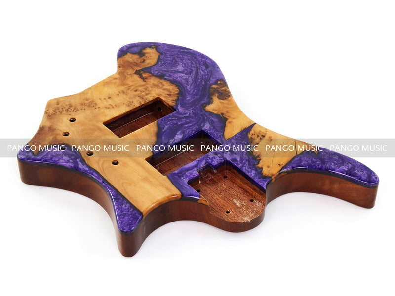 One-of-a-Kind Burl Wood Veneer Epoxy Resin 4 String Headless Electric Bass Guitar Body (H4B-002)