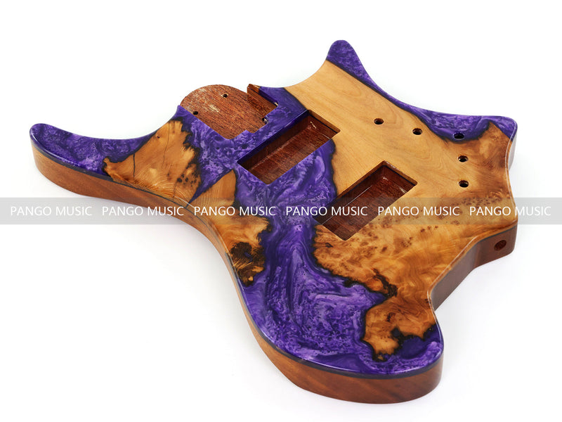 One-of-a-Kind Burl Wood Veneer Epoxy Resin 4 String Headless Electric Bass Guitar Body (H4B-002)