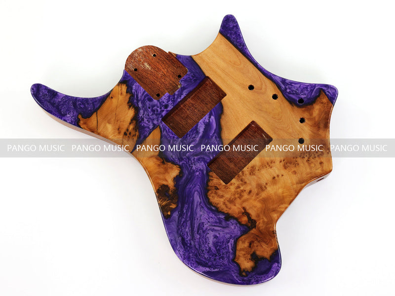 One-of-a-Kind Burl Wood Veneer Epoxy Resin 4 String Headless Electric Bass Guitar Body (H4B-002)