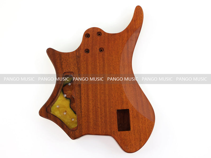 One-of-a-Kind Burl Wood Veneer Epoxy Resin 4 String Headless Electric Bass Guitar Body (H4B-003)