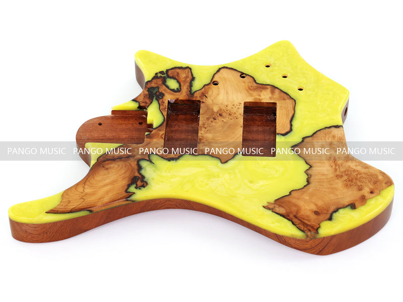 One-of-a-Kind Burl Wood Veneer Epoxy Resin 4 String Headless Electric Bass Guitar Body (H4B-003)