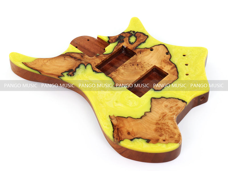 One-of-a-Kind Burl Wood Veneer Epoxy Resin 4 String Headless Electric Bass Guitar Body (H4B-003)