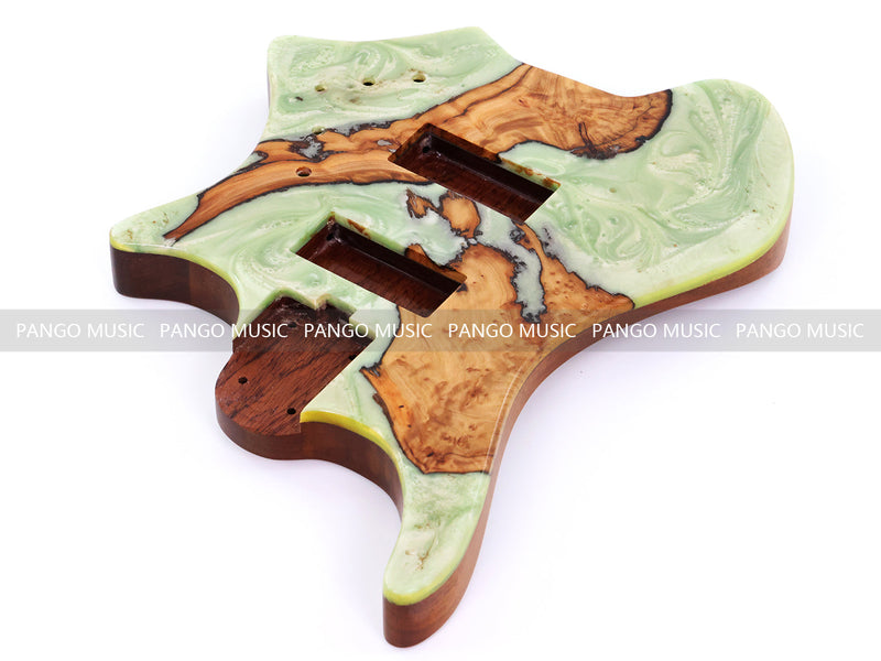 One-of-a-Kind Burl Wood Veneer Epoxy Resin 4 String Headless Electric Bass Guitar Body (H4B-004)