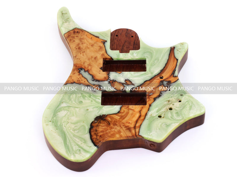 One-of-a-Kind Burl Wood Veneer Epoxy Resin 4 String Headless Electric Bass Guitar Body (H4B-004)