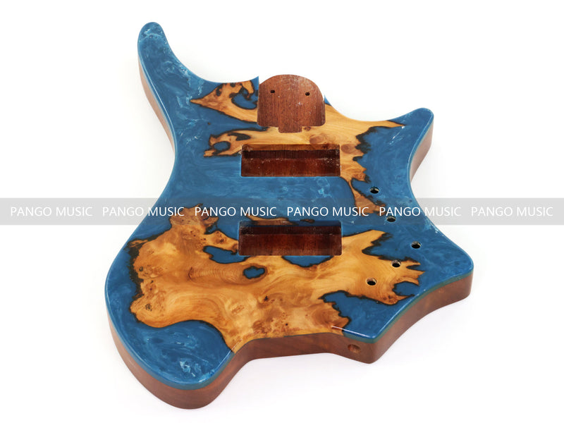 One-of-a-Kind Burl Wood Veneer Epoxy Resin 4 String Headless Electric Bass Guitar Body (H4B-006)