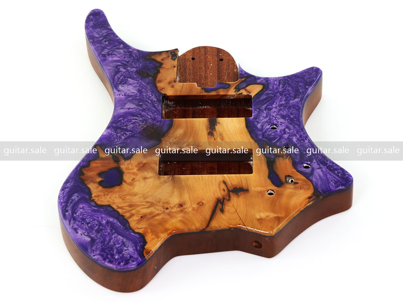 One-of-a-Kind Burl Wood Veneer Epoxy Resin 5 String Headless Electric Bass Guitar Body (H5B-001)