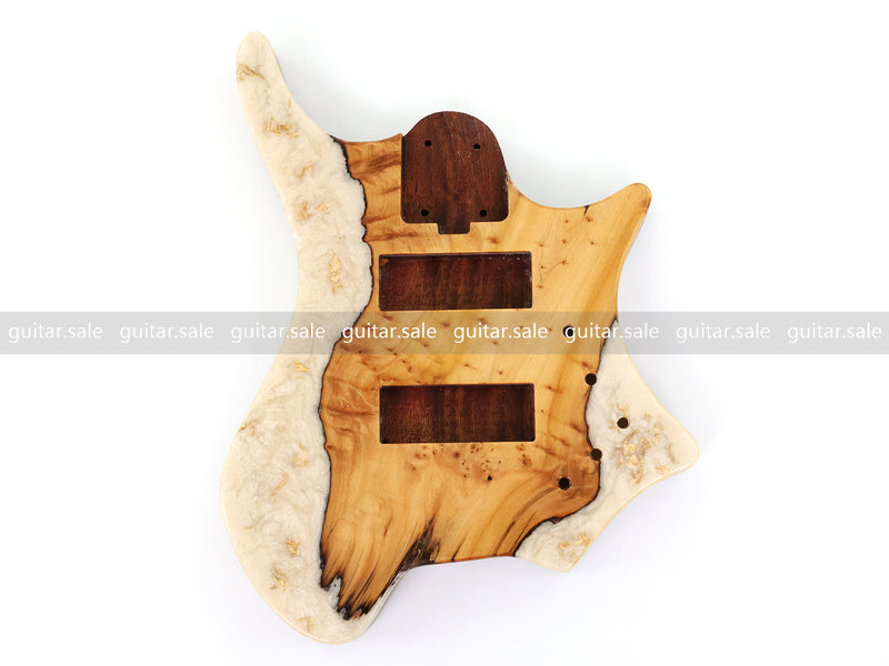 One-of-a-Kind Burl Wood Veneer Epoxy Resin 5 String Headless Electric Bass Guitar Body (H5B-003)