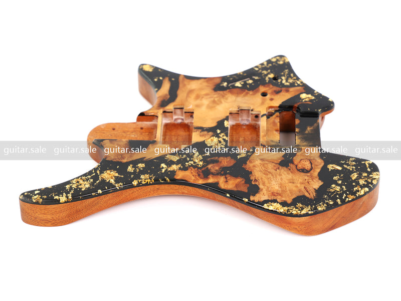 One-of-a-Kind Burl Wood Veneer Epoxy Resin Headless Electric Guitar Body (HBE-001)