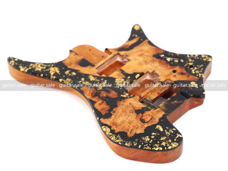 One-of-a-Kind Burl Wood Veneer Epoxy Resin Headless Electric Guitar Body (HBE-001)