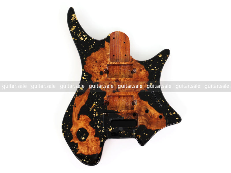One-of-a-Kind Burl Wood Veneer Epoxy Resin Headless Electric Guitar Body (HBE-002)
