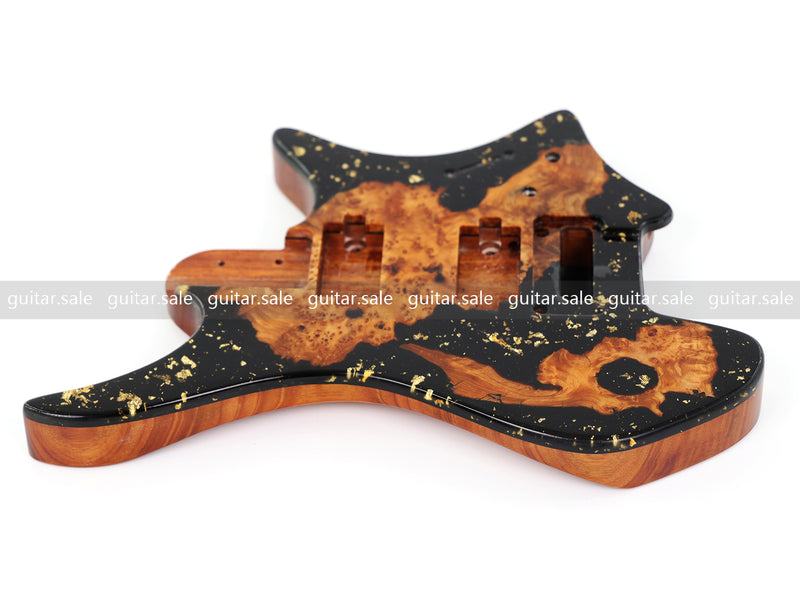 One-of-a-Kind Burl Wood Veneer Epoxy Resin Headless Electric Guitar Body (HBE-002)